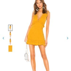 Lovers + Friends Mustard Yellow V-Neck Ruffle Mini Dress